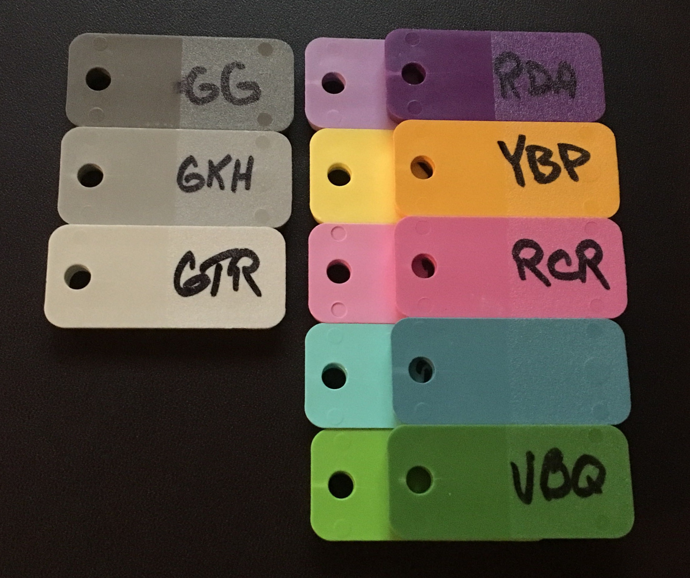 Signature Plastics ABS color chips used by GMK to color match the keycaps