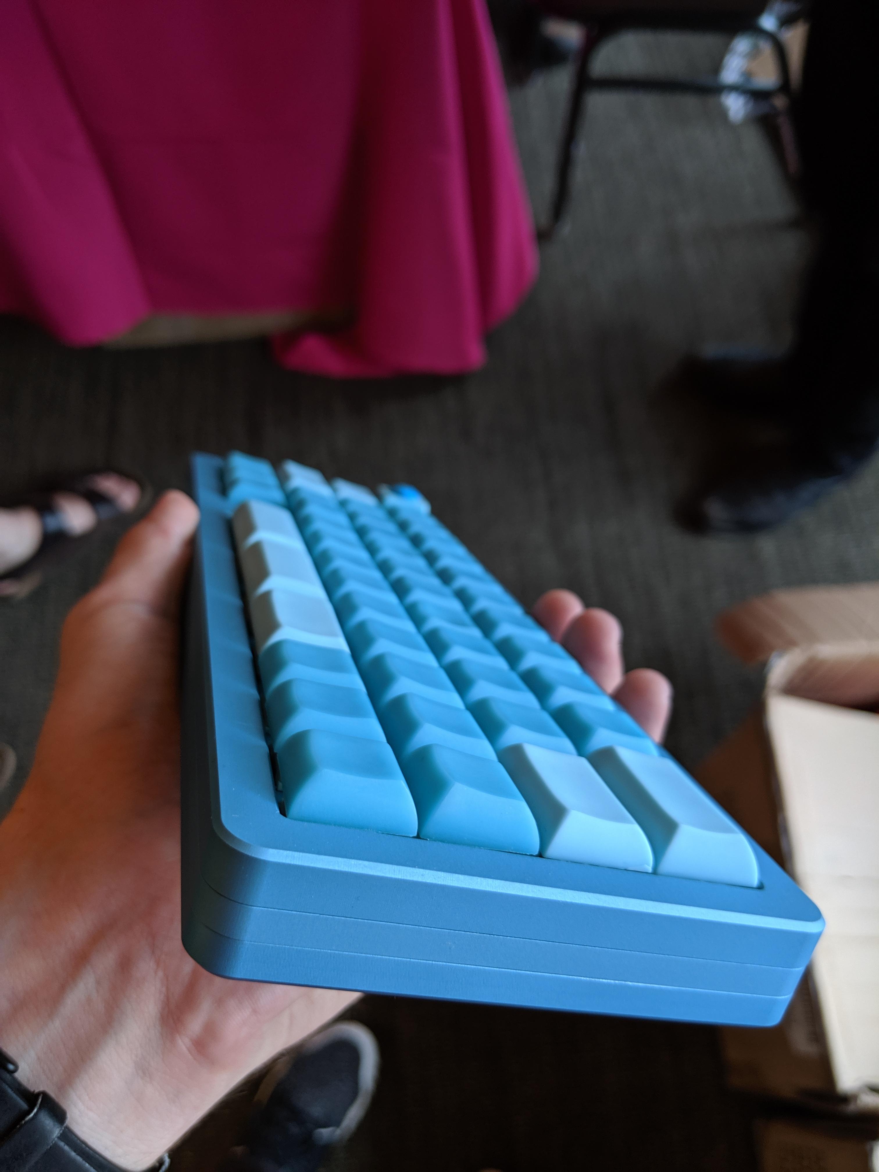 Blue resin HuB keycaps on an S-Type MHKB in Fabulous Teal