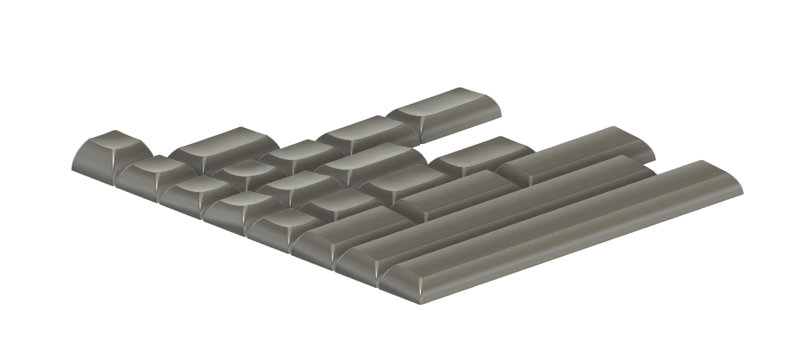 A render of the 20 keycap sizes for which molds were produced