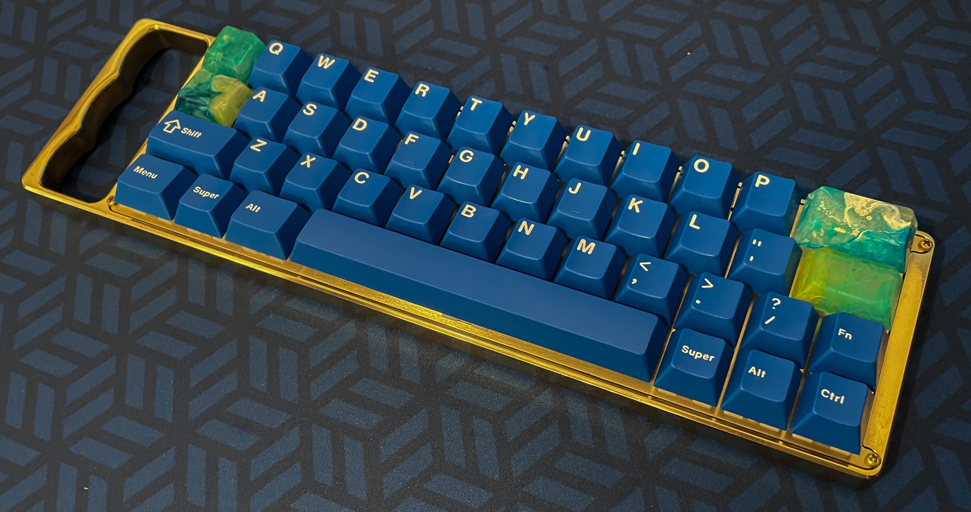 Brass KnuckHull with GMK Classic Blue keycaps