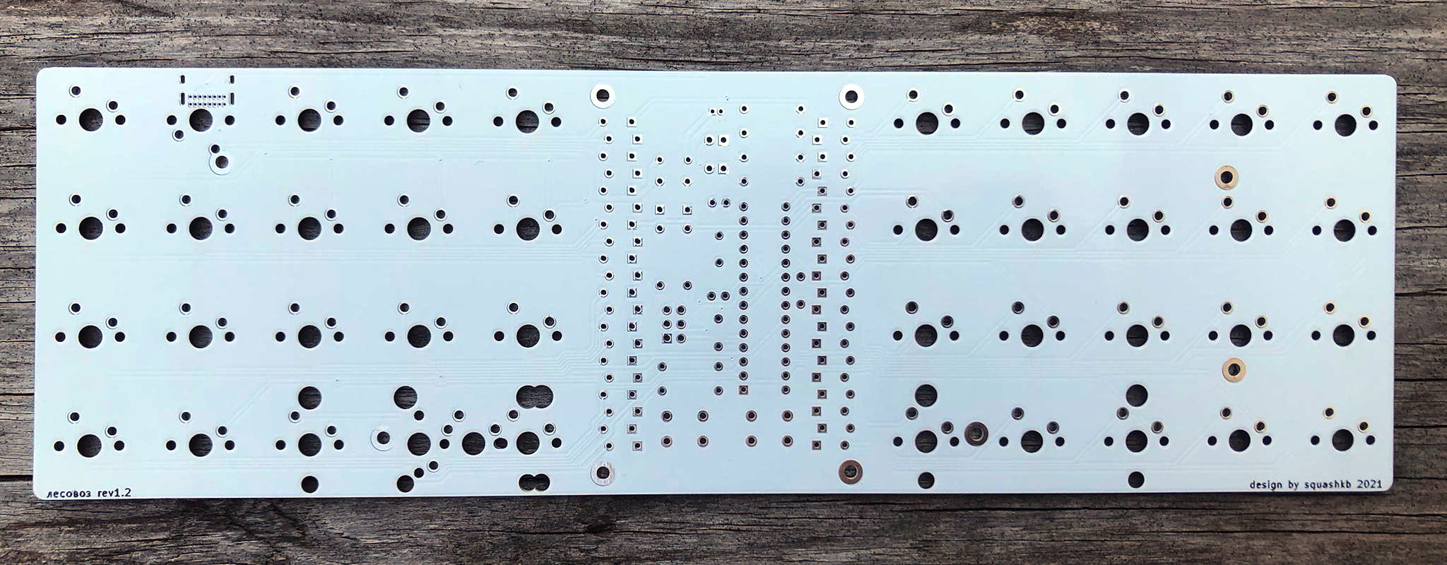 Back of a white rev1.2 Lesovoz PCB