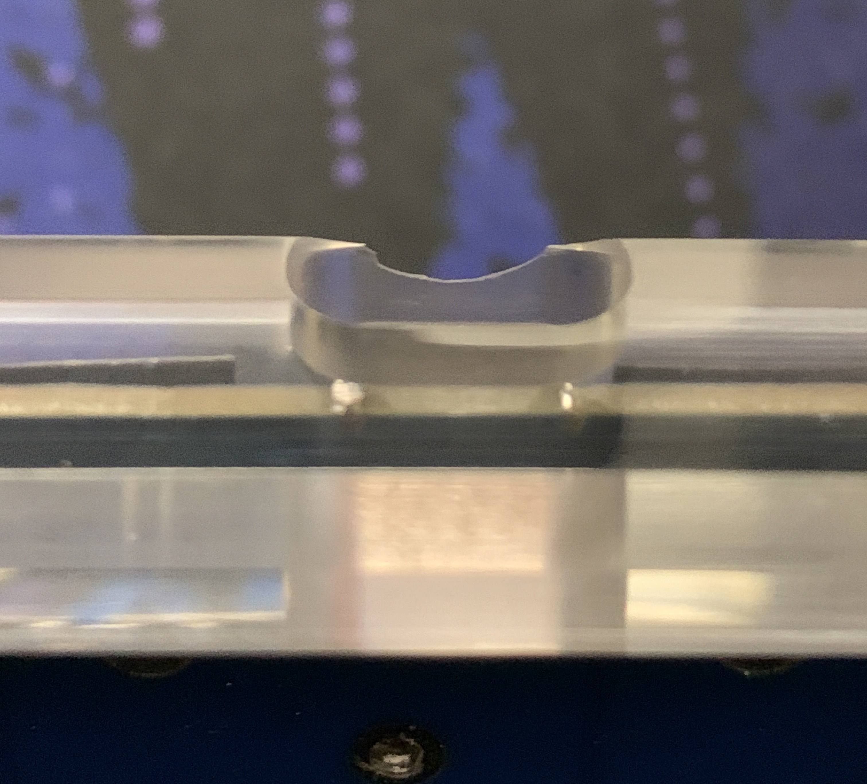 Chipped USB port cutout on the acrylic prototype