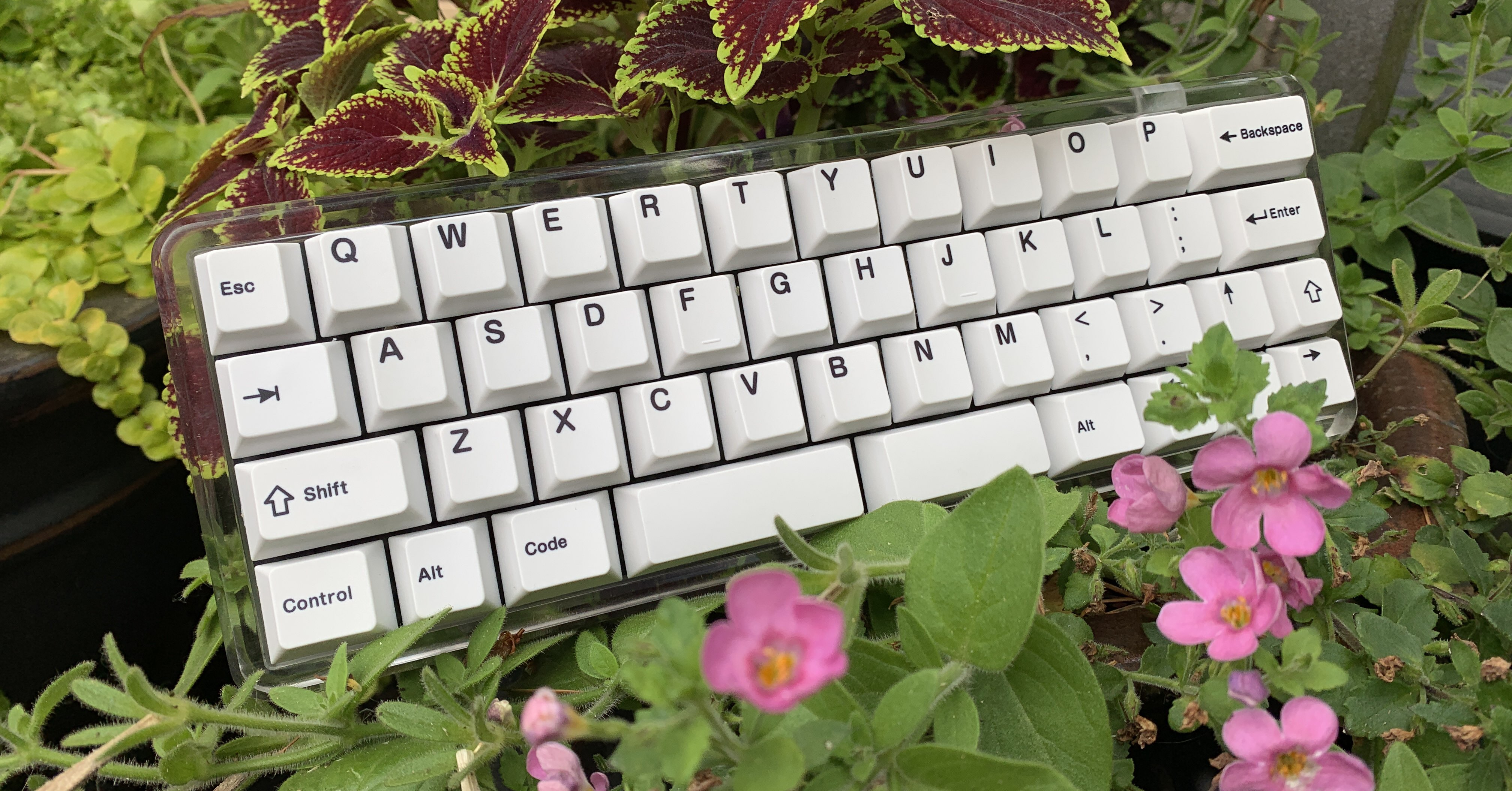 Clear acrylic MFR prototype with IFK black-on-white keycaps