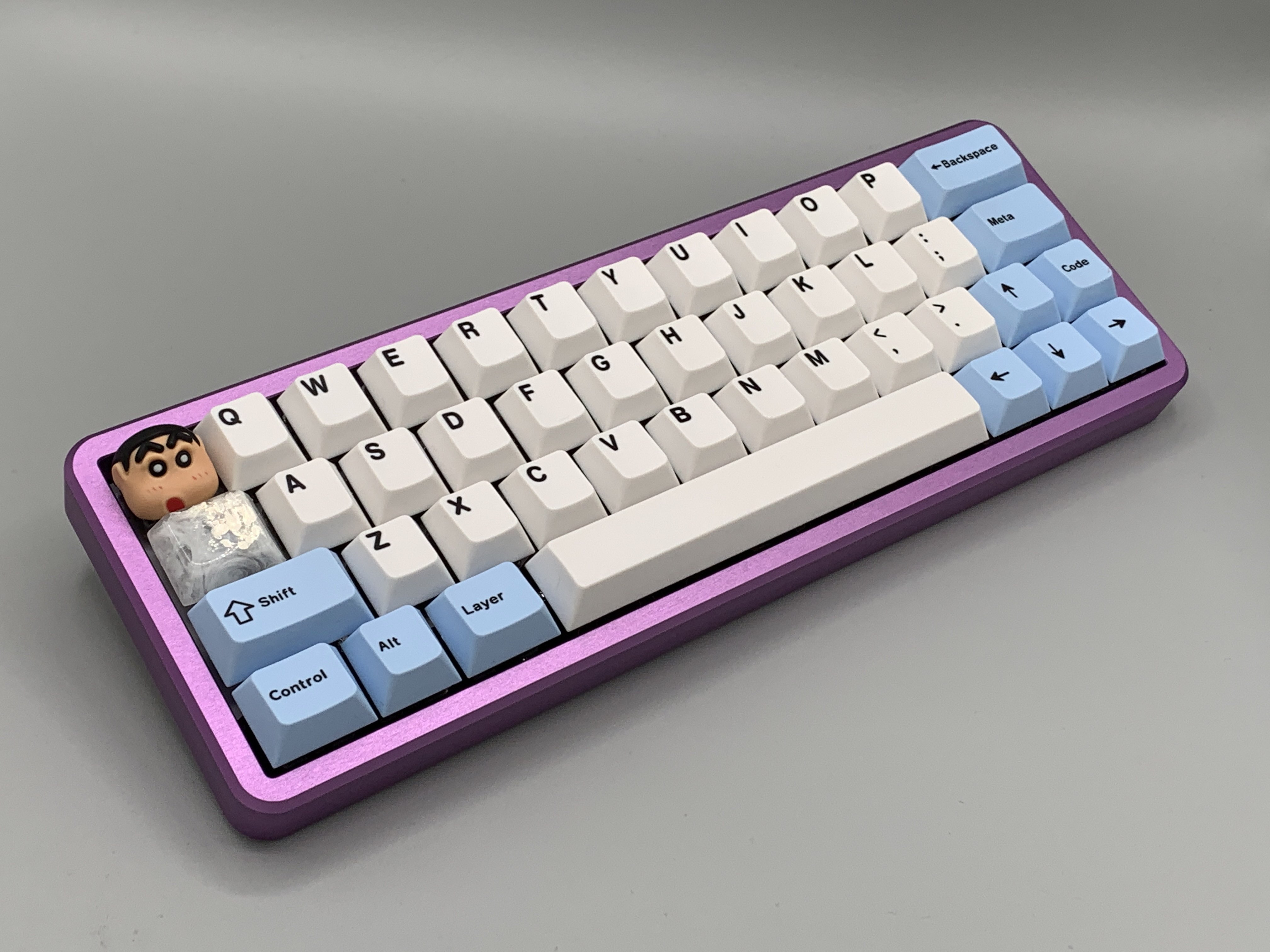 Purple MFR with blue and white dyesub keycaps