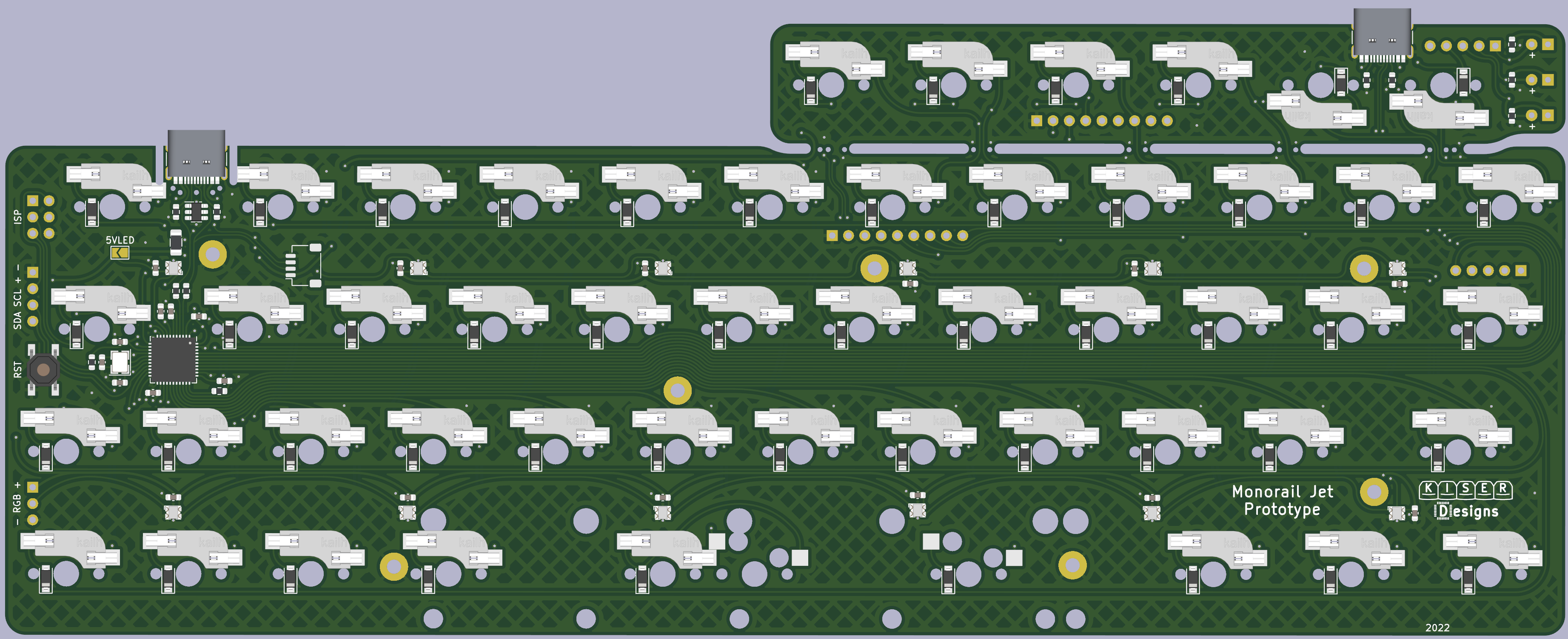 Render of the back of the Monorail Jet PCB