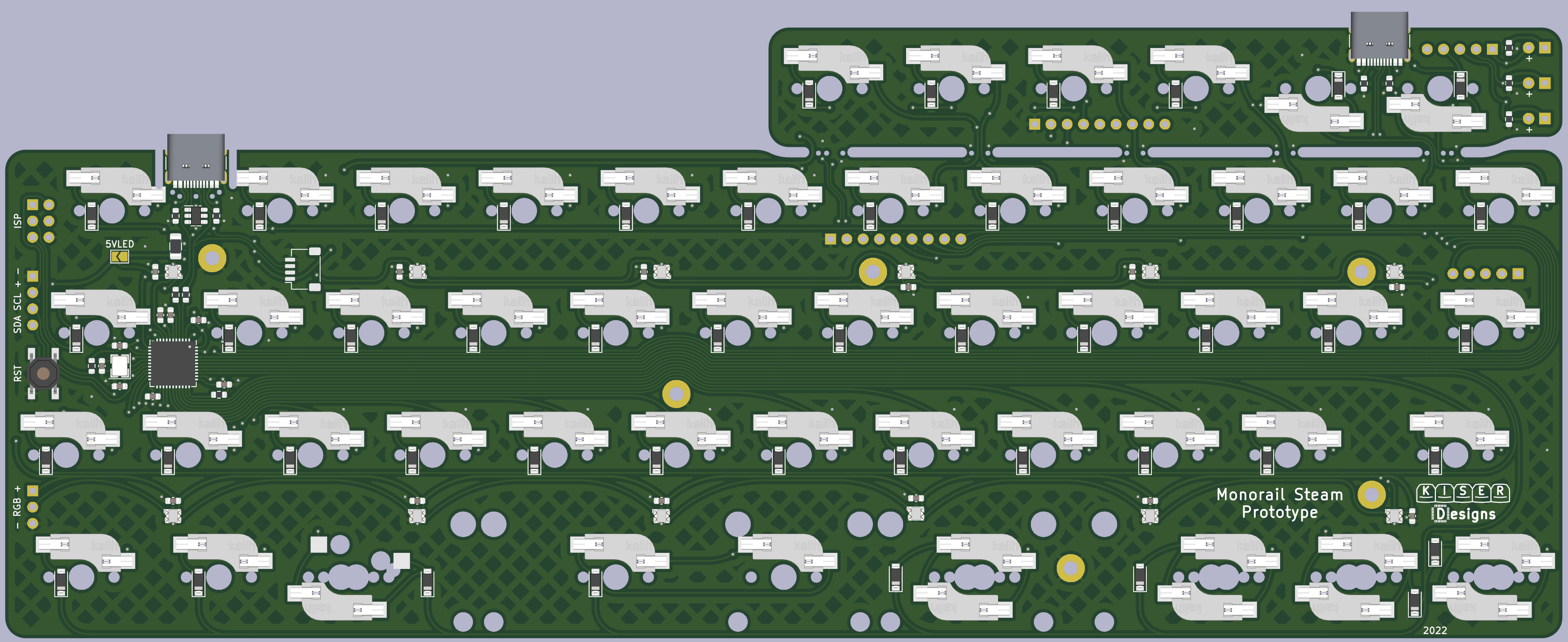 Render of the back of the Monorail Steam PCB