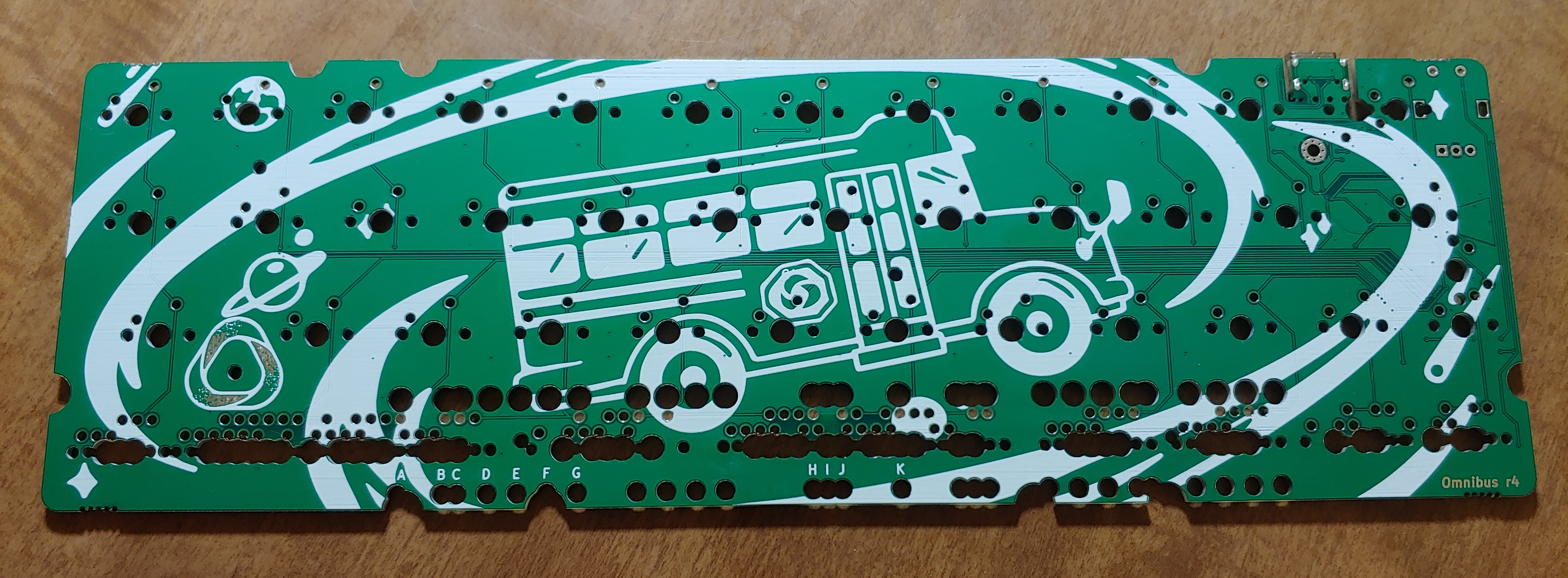 Front of a prototype Omnibus r4 PCB with the mounting tabs removed
